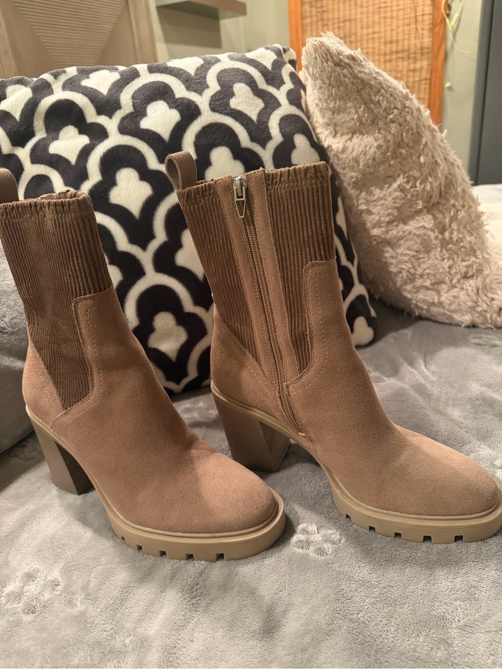 Dolce Vita Taupe Suede Block Heel Ankle Boots